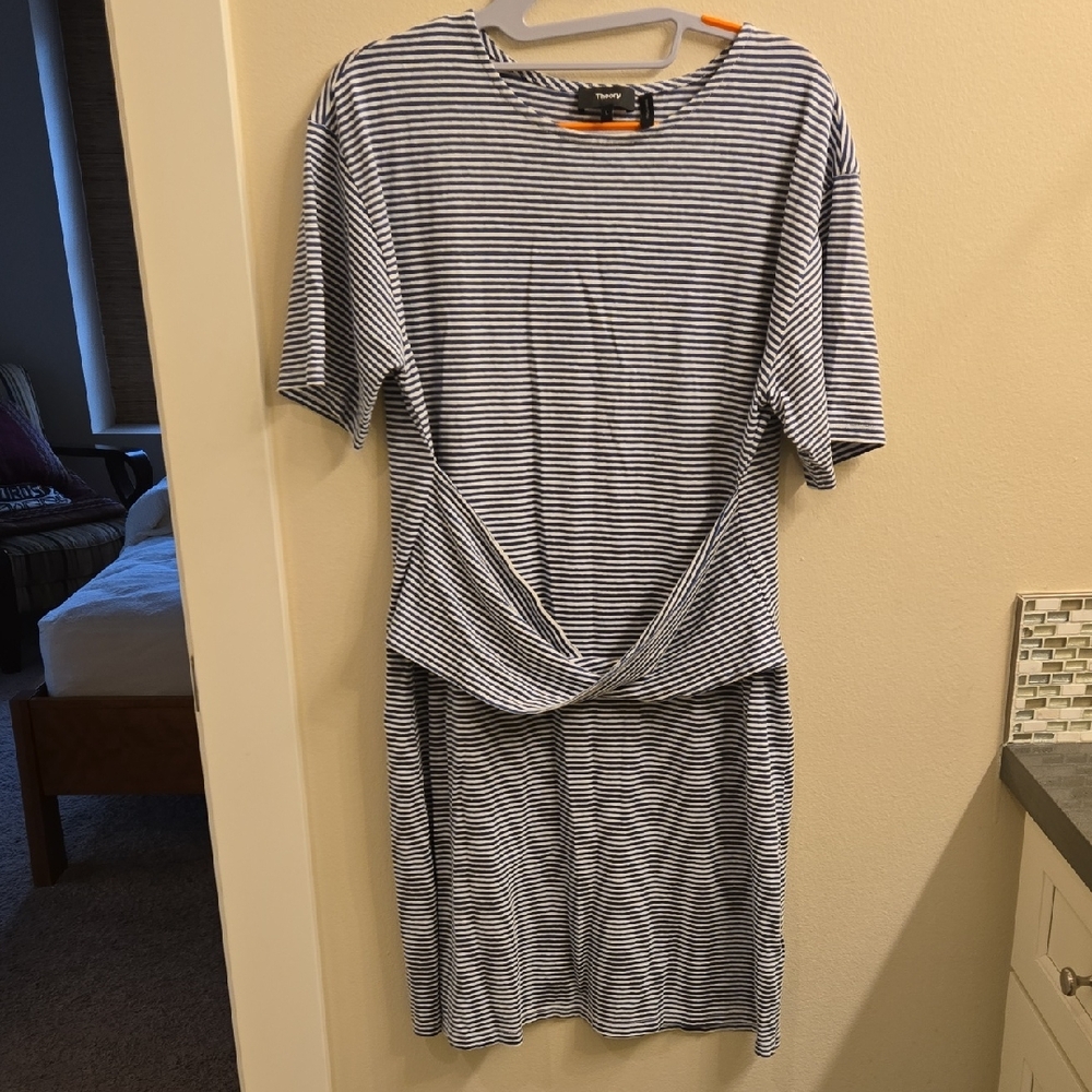 Theory Black and White Striped Midi Dress